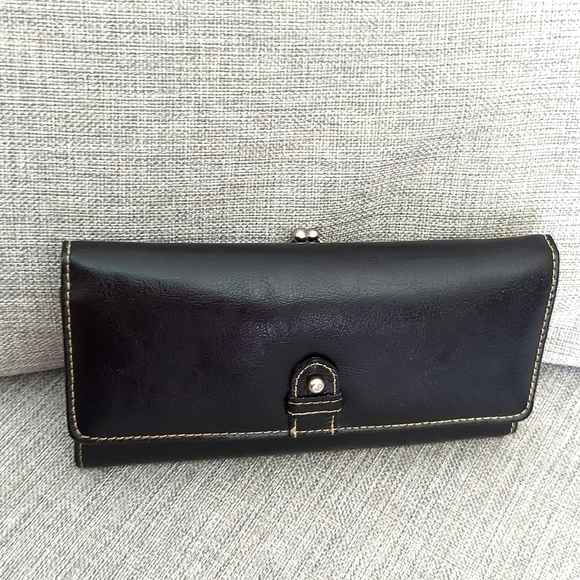 BUXTON Genuine Leather Vintage Minimalist Black Wallet w Kiss Lock Change Pouch - Picture 14 of 16